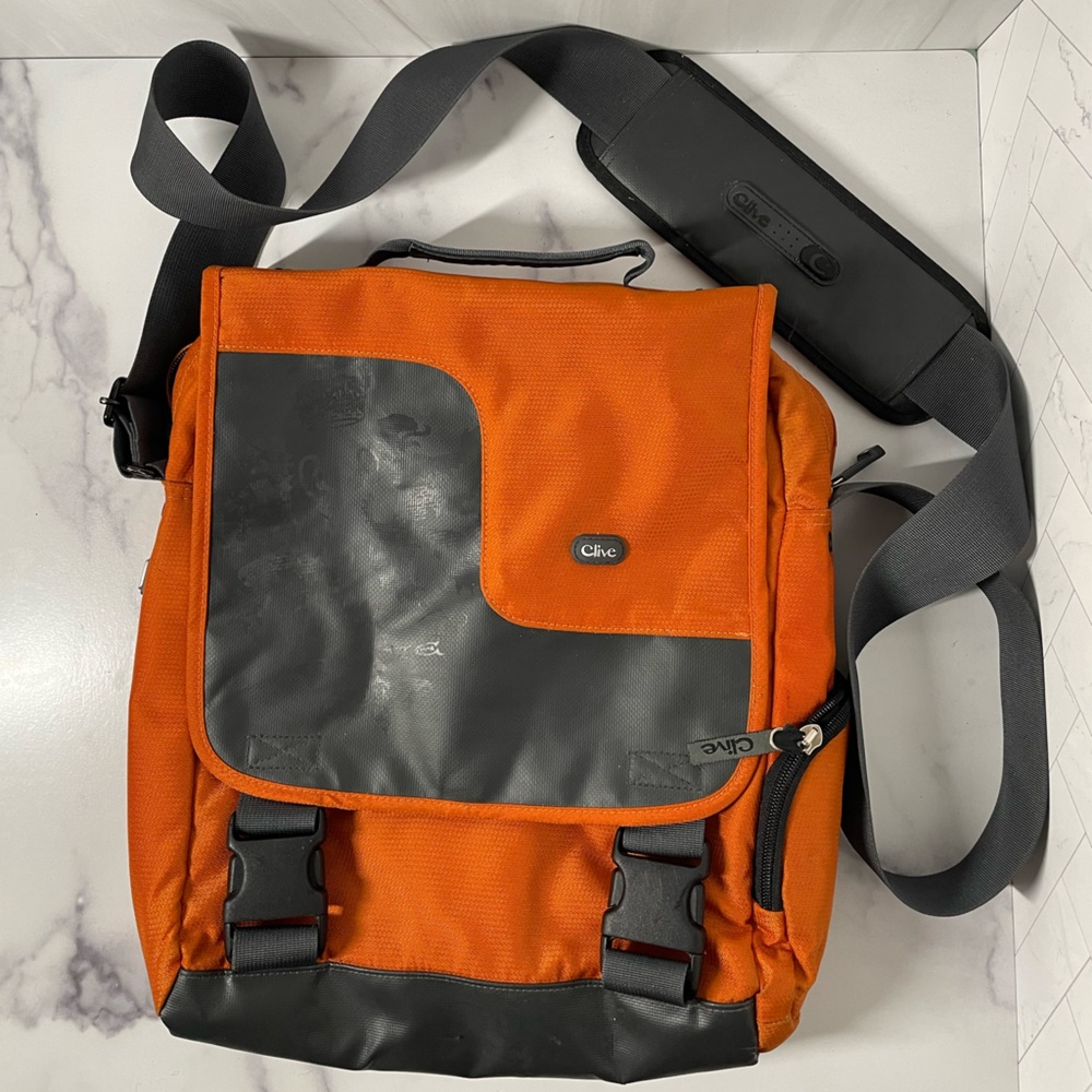 Clive Messenger Laptop Bag Orange & Black 11x12.5x4”